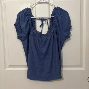 American Rag Blue Lace Detail Blouse
